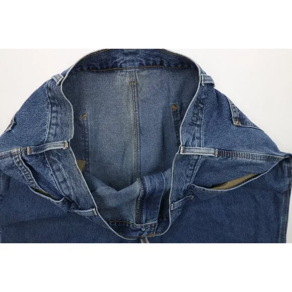Vintage Carhartt Mens 40x30 Faded Spell Out Wide Leg Dungaree Denim Jeans Blue